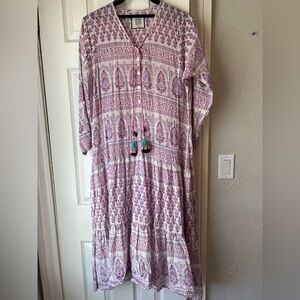 Boho midi dress silk and cotton blend by Alicia Bell Purple Patterned